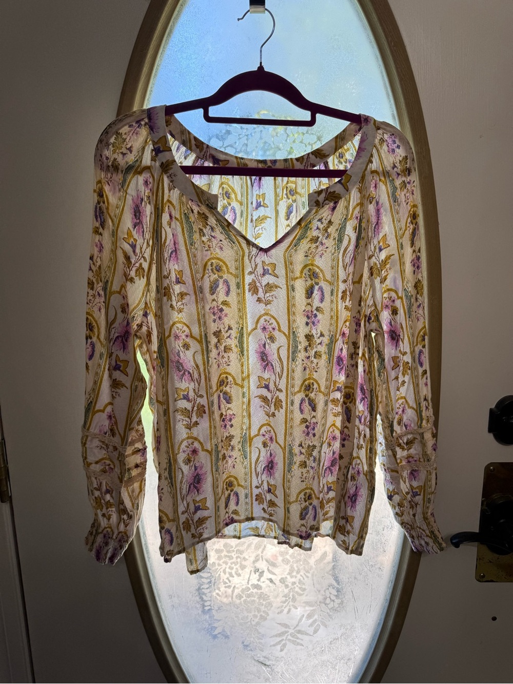 Jane and Delancey Cream Floral V-Neck Blouse with Pink & Gold Accents